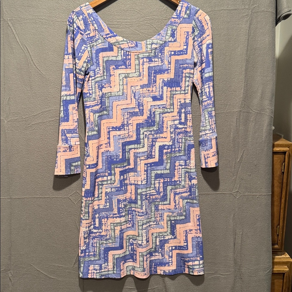 Tori Richard Abstract Blue and Pink Dress